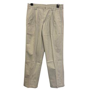 Dockers Mens Classic Fit Pleated Khaki Pants W34 L32 100% Cotton Beige